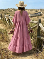 Vintage Rose Bohemian V-Neck Maxi Dress