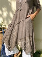 Women’s Cotton Boho Lace Patchwork Irregular Long Tunic Dress With Pockets