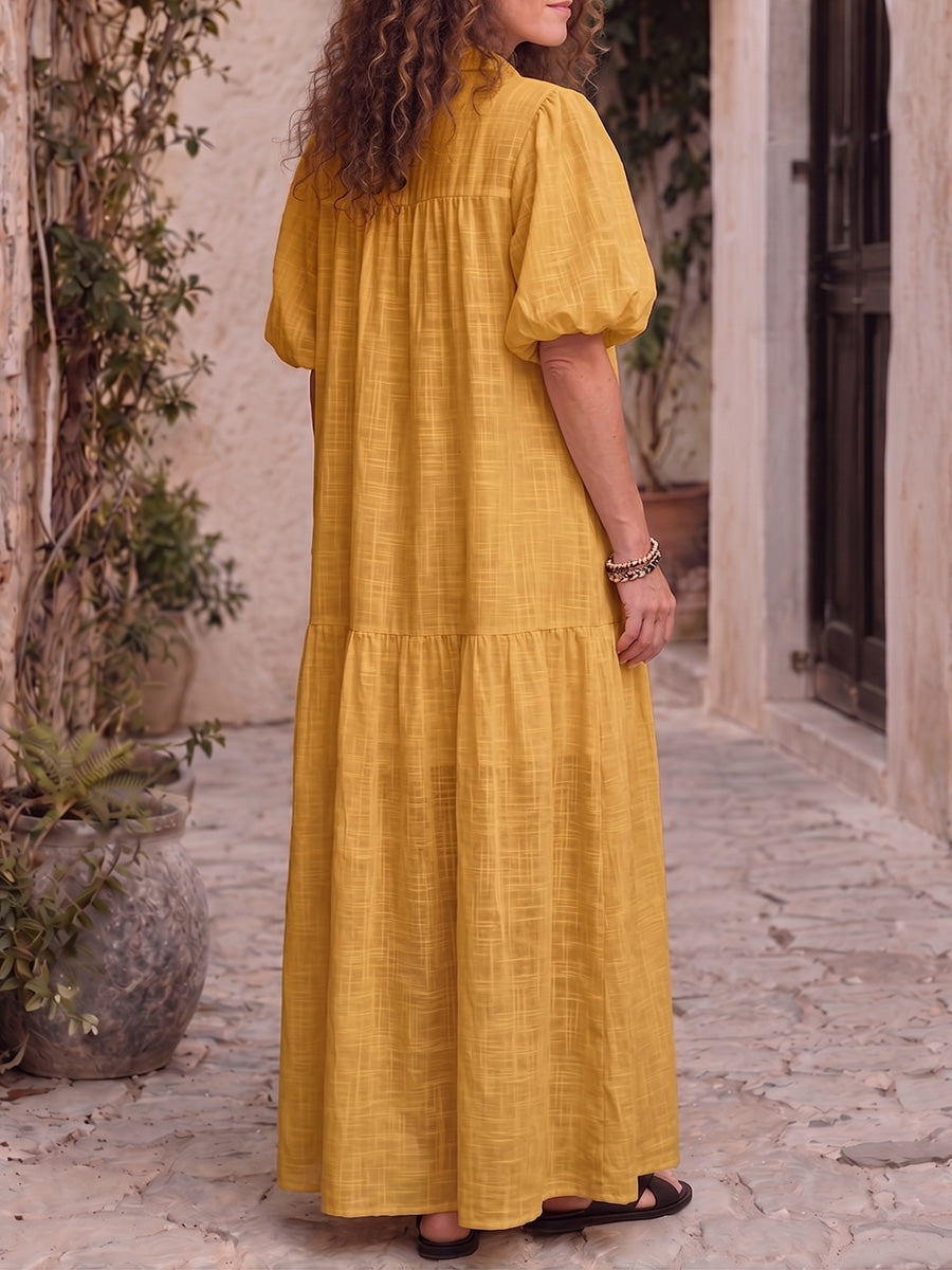 Vintage Art Comfortable Summer Fabrics Cotton-Linen Blend Dress