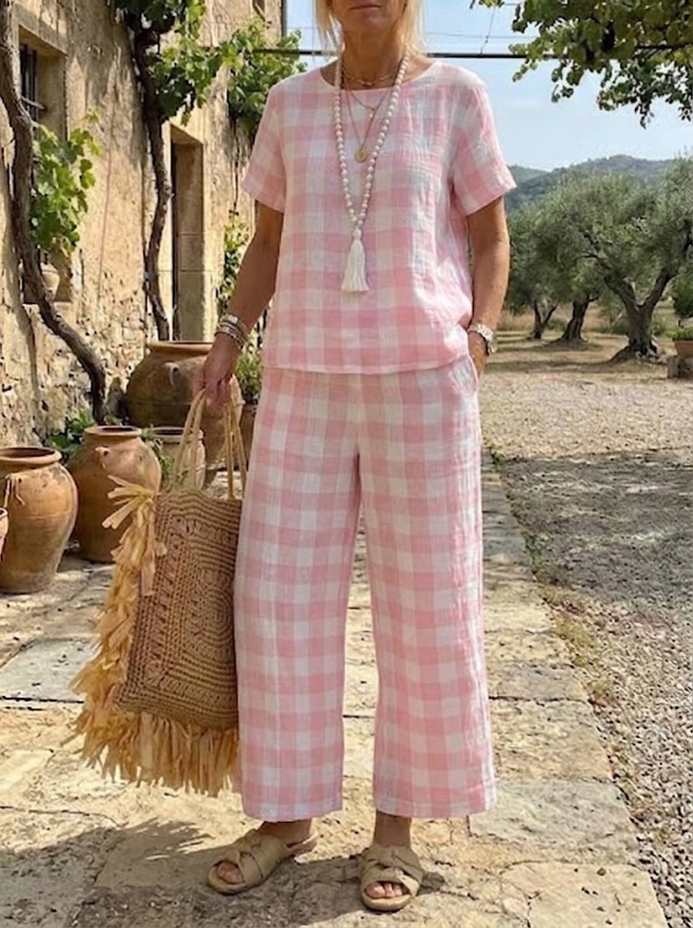 Women's Pink Gingham Coordinated Set