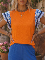 Vintage Art Comfortable Summer Fabrics Patchwork Ruffled Shirt