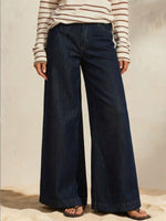 Womens High Waist Dark Wash Wide Leg Full Length Denim Jeans