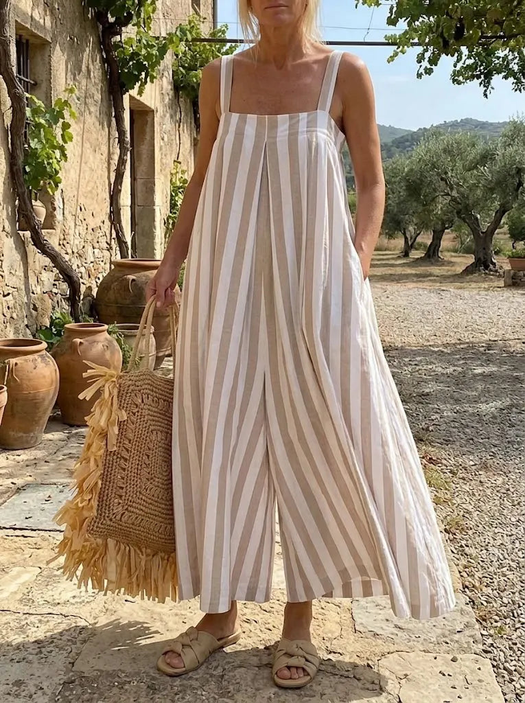 Mediterranean Breeze Striped Wide-Leg Jumpsuit