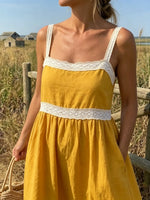 Sunlit Meadow Mustard Linen Midi Dress