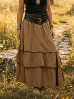 Women's Solid Tiered Crinkled Cotton Maxi Skirt
