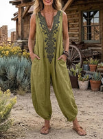 Ethnic Print V Neck Sleeveless Jogger Jumpsuit
