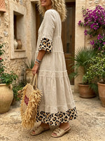Wild Prairie Leopard-Trim Tiered Maxi Dress