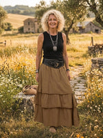 Women's Solid Tiered Crinkled Cotton Maxi Skirt