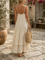 Women Solid Ruffle Tiered Slip Maxi Dress