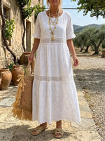Vintage Eyelet Floral Tiered White Dress