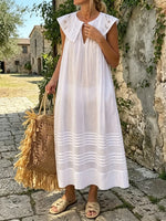 Vintage Lace Collar White Cotton Midi Dress