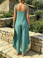 Women's Solid Tie Strap V Neck Irregular Wide Leg Cami Jumpsuit
